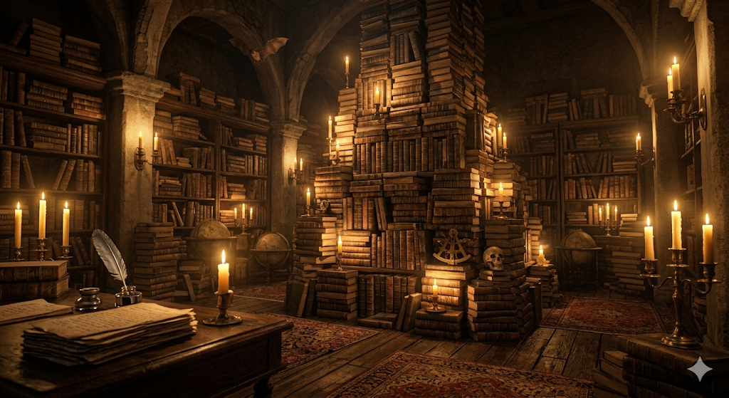 Dark Academia Library Scene
